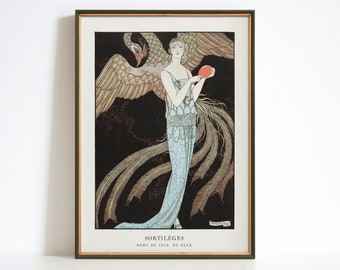 Art deco-print vrouw en feniks, G Barbier Fashion-illustratie