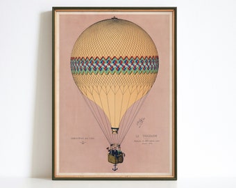 Vintage Paris Balloon Print, Retro Aeronautics Poster