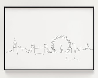 London Skyline Print, Line Art Print, Minimalist Wall Art, City Skyscraper Poster, Fine Art Print, Nordic Home Decor, Sketch Print, Landmark