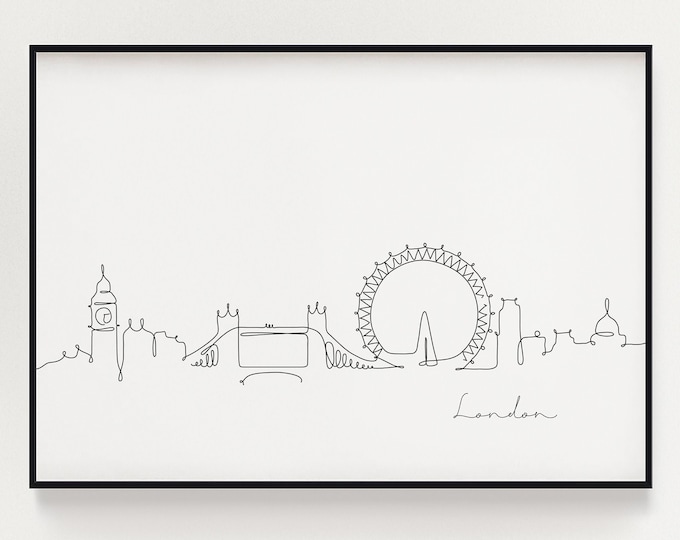 London Skyline Print, Line Art Print, Minimalist Wall Art, City Skyscraper Poster, Fine Art Print, Nordic Home Decor, Sketch Print, Landmark