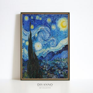 Starry Night Van Gogh Print, Peinture à l’huile de paysage bleu Français, Affiche d’étoiles, Décoration intérieure moderne, Art mural du ciel nocturne, Cadeau imprimable numérique