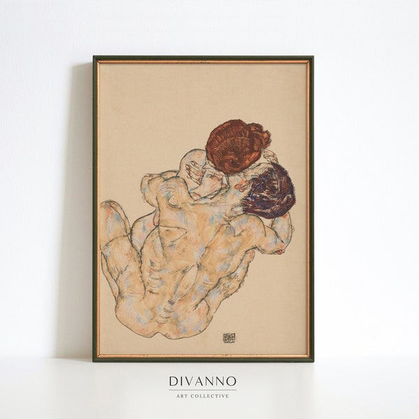 Impressão de amantes de Egon Schiele, pôster de abraço de homem e mulher, decoração de quarto, reprodução de pintura neutra, arte de parede contemporânea, tela para impressão