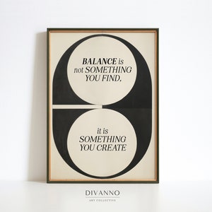 Poster con citazione sull'equilibrio, stampa sulla cura di sé, arte da parete minima e consapevole, tela per l'equilibrio tra lavoro e vita privata, arte digitale pacifica, decorazione murale retrò per il benessere