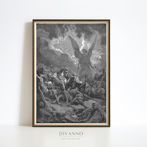 Gustave Dore Erzengel Druck, Doré Bibel Galerie Wandkunst, Rebel Engel Wanddekor, dunkle Academia Leinwand, schwarz und weiß druckbar, digital