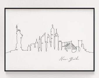 New York Skyline Print, Line Art, Minimalist Wall Art, City Skyscraper Poster, Fine Art Print, Nordic Home Decor, Sketch Print, Landmark