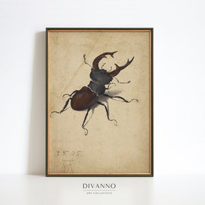 Antikes Käfer Gemälde Print, Natur Schule Wand Dekor, Vintage Insekt Poster, rustikale Illustration, stimmungsvolle Leinwand, Academia druckbares Dekor