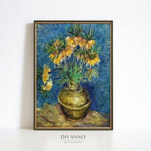 Pintura al óleo de bodegones florales de Van Gogh, cartel botánico, estampado de florero, decoración de pared de verano, imprimible digital, reproducción de bellas artes