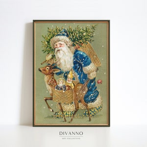 Frohe Weihnachten Wandkunst, Vintage Weihnachtsmann Poster, Viktorianisches Grün Dekor, Geschenk Kunst Illustration, Weihnachtsdekoration, druckbare Kunst, Digital