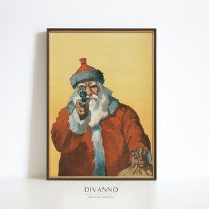 Schrullige Weihnachts-Wand-Dekor, Dark Humor Moody Art Print, surreale Pop-Kultur-Wand-Dekor, Weihnachtsmann-Leinwand, lustiges Weihnachtsgeschenk
