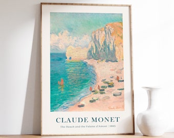 Claude Monet Print, Beach Poster, Vintage Wall Art, French Home Decor, Exhibition Sea, The Beach and the Falaise d'Amont, Impressionist Art