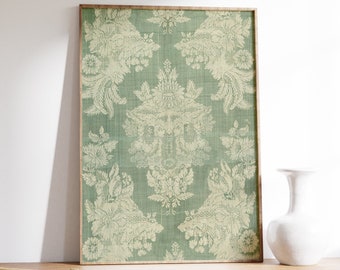 Antique Tapestry Poster, Vintage Sage Green Textile Print, Printable Wall Art, Tapestry Wall Decor, Modern Farmhouse Wall Decor, Rustic Art