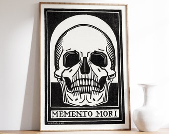 Memento Mori Print, Gothic Skull Wall Art, Julie de Graag Woodcut, Vintage Poster, Art Nouveau Home Decor, Retro Mid-Century Canvas, Digital