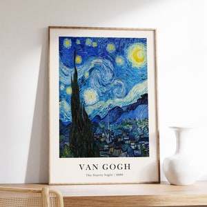 Sternennacht Van Gogh Poster, Nachthimmel Sterne Poster, blaue Landschaft, Ölgemälde, französische Dekoration, Sommer Wandkunst, druckbare Digital