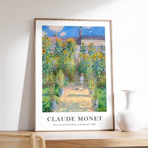 Impresión de arte de Claude Monet, El jardín del artista, Decoración de la casa de la granja francesa, Cartel de la exposición, Pintura de verano, Arte de la pared de flores, Imprimible