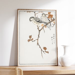 Japanese Neutral Bird Print, Numata Kashu Poster, Minimalist Wall Art, Animal Illustration, Vintage Woodblock, Asian Canvas Wall Decor