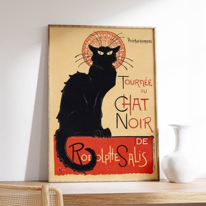 Black Cat Print, Tournée du Chat Noir Art Deco, Vintage Poster, Printable Wall Art, Art Nouveau Home Decor, Paris Retro Illustration, Canvas