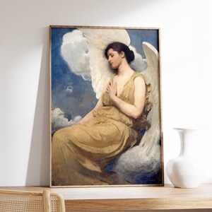 Antique Angel Print, Winged Woman Painting, Abbott Handerson Thayer, Victorian Home Decor, Portrait Elegant Reproduction, Digital Wall Art