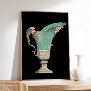 Impresión de jarrón verde antiguo, litografía vintage, arte de pared imprimible, decoración del hogar victoriana, pintura rara, cartel de Giclee, lienzo de exposición