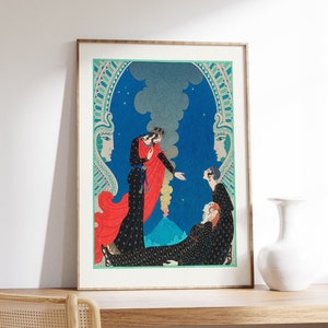 Romantisches Paar Poster, Giclee Print, Vintage französische Wandkunst, G Barbier Art Deco, mythische Leinwand, Empedokles und Panthea Mid Century Dekor