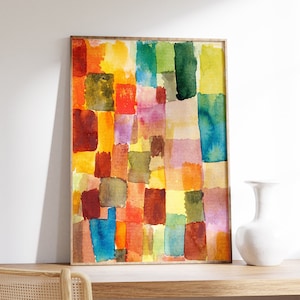 Impresión de arte abstracto de Paul Klee, carta de colores geométricos, arte mural contemporáneo, decoración moderna de mediados de siglo, cartel de acuarela Bauhaus, arte digital