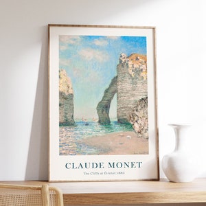 Impresión de Claude Monet, cartel de playa, arte de pared vintage, decoración del hogar francés, mar de exposición, los acantilados de Étretat, arte impresionista