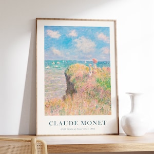 Claude Monet Print, Strand Poster, Vintage Wandkunst, französische Wohnkultur, Ausstellung Meer, Klippenspaziergang bei Pourville, impressionistische Kunst
