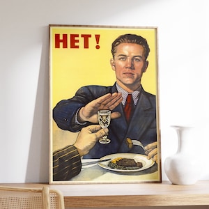 Impresión antialcohol soviética, propaganda comunista rusa, cartel de comida, arte de pared vintage, decoración del hogar, cartel de Giclee raro, cocina imprimible