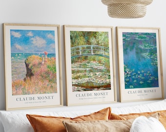Set van 3 Claude Monet Prints, Flower Gallery Wall Set, Waterlelies Posters, Eclectische Vintage Posters, Botanisch Decor, Printable Wall Art