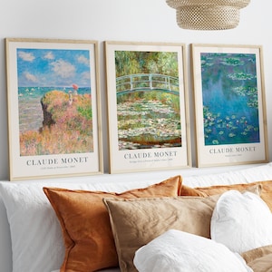 Set di 3 stampe di Claude Monet, Flower Gallery Wall Set, Water Lilies Posters, Eclectic Vintage Posters, Botanical Decor, Printable Wall Art