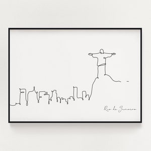 Impresión del horizonte de Río de Janeiro, línea, póster de Río, arte de pared minimalista, póster de rascacielos de la ciudad, impresión de bellas artes, decoración nórdica del hogar, punto de referencia