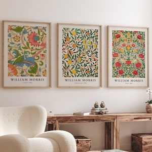 William Morris Conjunto de 3 carteles, Estampados de flores de exposición, Arte de pared de galería floral, Colección de verano botánico, Decoración de casa vintage, Digital