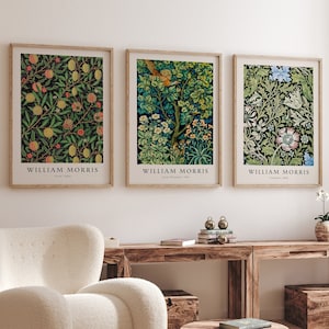 William Morris Set di 3 stampe, Green Gallery Wall Art, Collezione Botanica, Poster della mostra dei fiori, Boho Home Decor, Forest Digital Art
