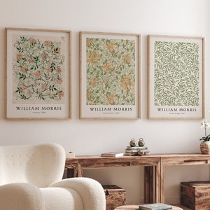 Neutral Gallery Wall, William Morris Set di 3 stampe, Oggettistica per la casa floreale, Modello botanico vintage, Fiore Art Deco, Regalo stampabile digitale
