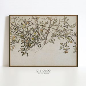 Stampa del ramo di un albero di mele antico, arredamento rustico della casa colonica, arte della parete stampabile botanica, acquerello di studio della natura, poster vintage, arte digitale