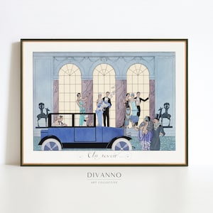 Vintage Party Print, Beauty Art Poster, Parisian Wall Art, Fashion Illustration, Digital, Mid Century Home Decor, Art Deco Automobile Canvas