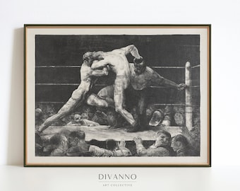 Vintage Boxing Art Print, Stag at Sharkey's, Man Cave Decor
