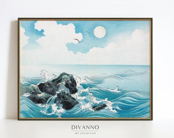 Japanese Ocean Wave Art Print, Coastal Blue Giclee Poster