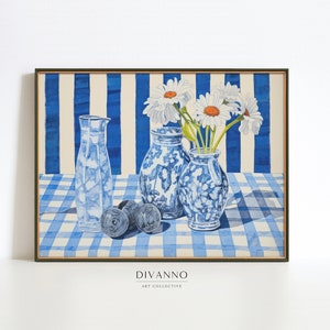 Blaue Küche Kunstdruck, Blumen Wandkunst, moderne Wohnung Dekoration, Gebäck Cafe Bar Cart Art, Küche Wand Dekor, druckbares Geschenk, digital