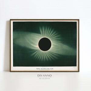Vintage Sun Eclipse Art Print, hemelse maan en zon poster, home school muur decor, zonnestelsel canvas, bibliotheek kunst, astronomie lithografie