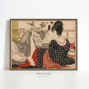 Japanisches Paar Druck, Gedicht des Kissen Poster, Kitagawa Utamaro Leinwand, Japan Wandkunst, asiatische Schlafzimmer Dekor, orientalische Stimmungskunst, Geschenk Idee