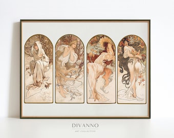 Lámina Art Nouveau de las Estaciones de Alphonse Mucha, decoración francesa