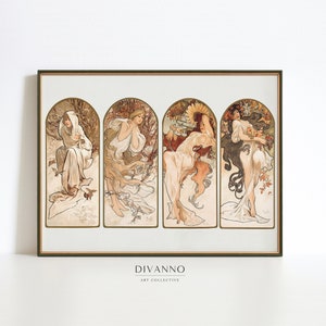 Alphonse Mucha Poster, Seasons Fairy Print, Famous Art Nouveau Decor, French Wall Decor, Modern 19th Century Art, Women Art Canvas, Gift Art