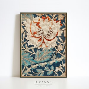 Impression de chèvrefeuille William Morris, art mural de fleurs anciennes, exposition d'art textile, affiche botanique, décoration d'intérieur végétale vintage, art numérique