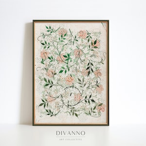 Impression de jasmin de William Morris, dessin de fleur antique, art mural décoratif, affiche botanique, vintage imprimable, décor à la maison, motif floral