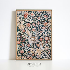 Impresión de William Morris Trent, arte textil de exposición, arte de pared de flores antiguas, cartel de patrón botánico, decoración del hogar de plantas vintage, imprimible