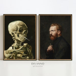 Vincent Van Gogh Set of 2 Eclectic Posters, Vintage Moody Painting, Dark Academia Gallery Wall Art, Gothic Printable Digital, Portrait Decor