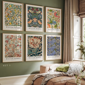 Conjunto de 6 grabados de William Morris, decoración Art Nouveau, grabado botánico, póster de flores, decoración del hogar, arte vintage, arte de pared imprimible, galería