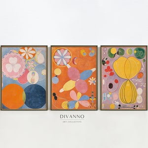 Hilma af Klint Conjunto de 3 carteles, pared de galería colorida, serie infantil, decoración casera moderna, impresiones de exposición abstracta, idea de regalo, digital