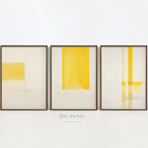 Set of 3 Abstract Neutral Prints, Geometrical Muted Wall Decor, Vintage Yellow Poster Gallery, Retro Canvas, Printable, Digital Art Print