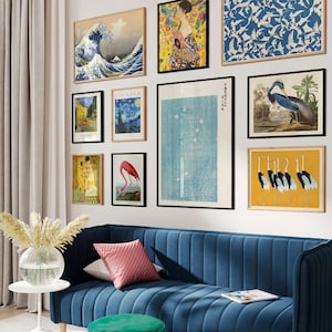 Parete eclettica della galleria, set di 10 stampe, poster giapponese, notte stellata di Van Gogh, Klimt, decorazioni per la casa vintage, set stampabile, download digitale